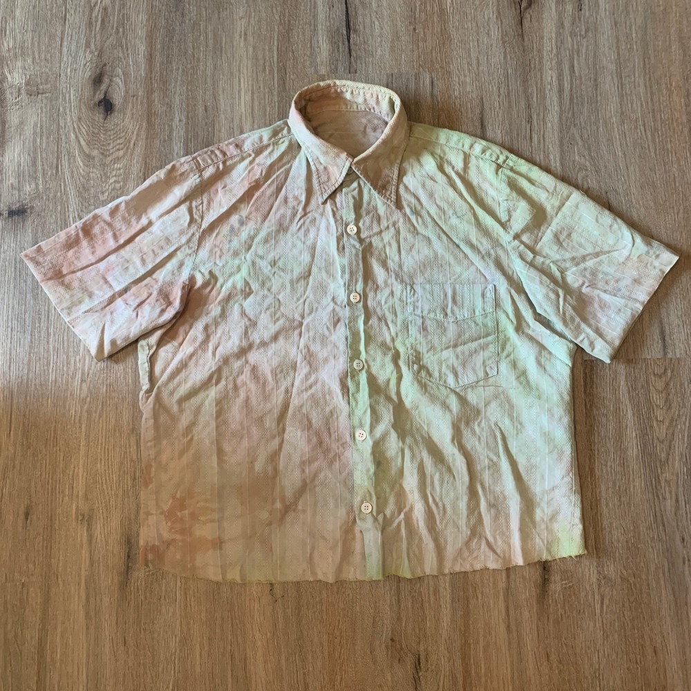 DIY dyed button up cropped shirt, brown green - size medium mens